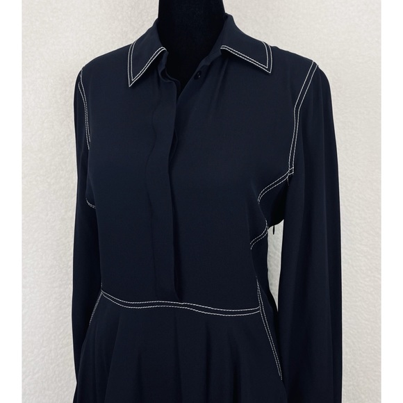 STELLA MCCARTNEY • 100% Silk Navy Contrast-Stitch Collared Mini Dress - Picture 10 of 16